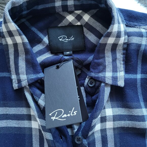 NWT Rails Hunter Plaid Flannel Button Down Oversized Fit In Navy/Sky/Coal Sz XS - Picture 7 of 14